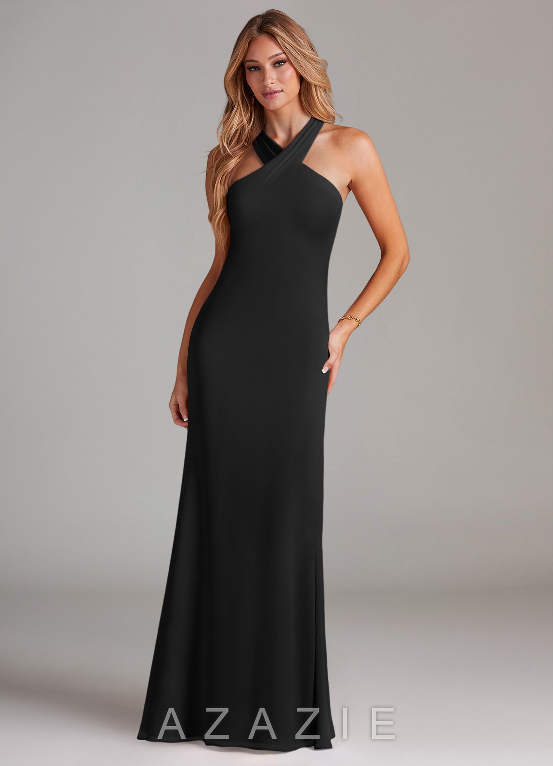 Azazie Doretta Black Mermaid Pleated Chiffon Dress black