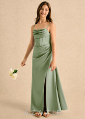 Azazie Lexy Girls Formal Dusty Sage A-Line Pleated Stretch Satin Dress dusty_sage