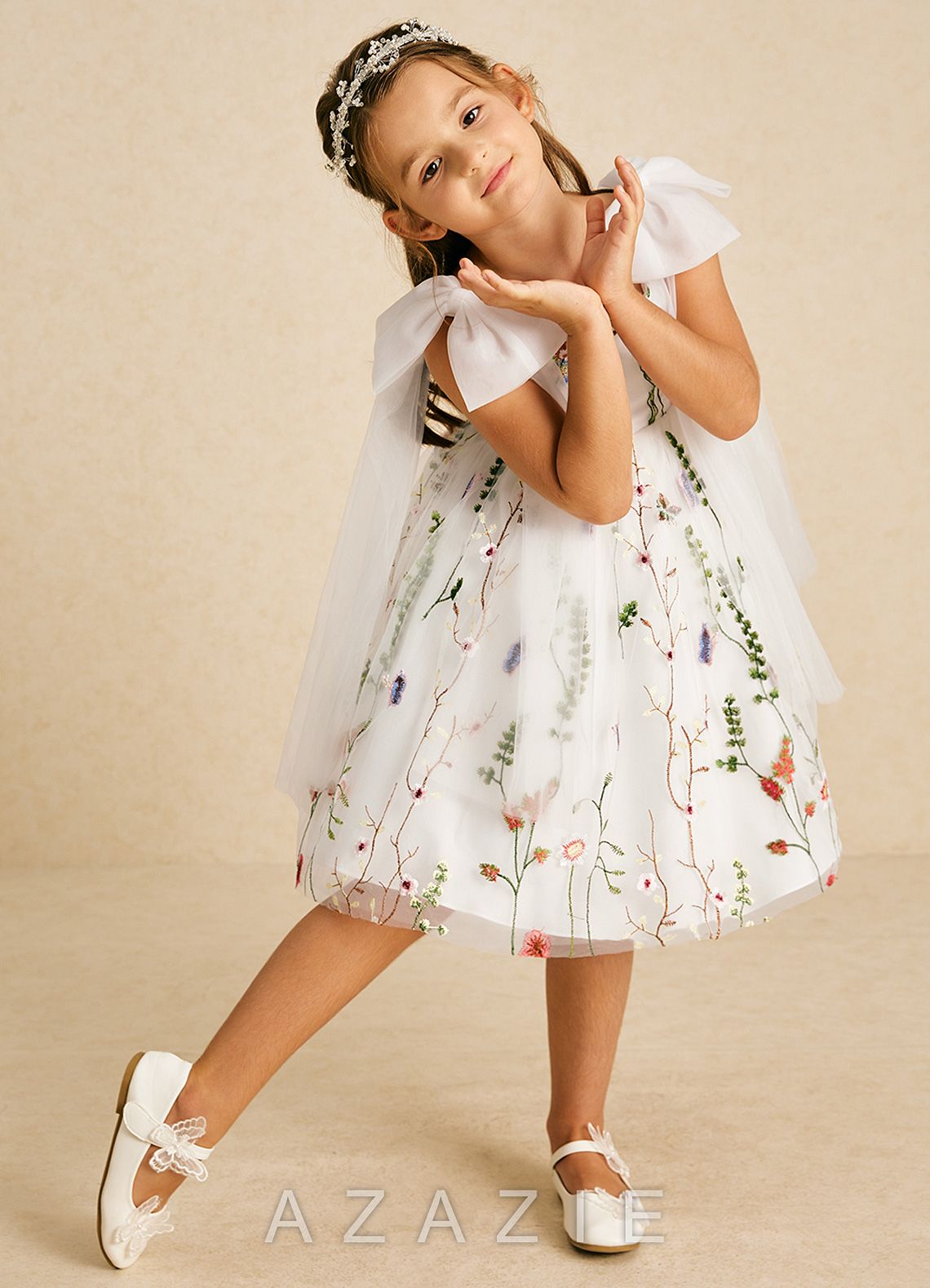 Azazie Prunella Ivory A-Line Lace Tulle Dress ivory