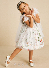 Azazie Prunella Ivory A-Line Lace Tulle Dress ivory