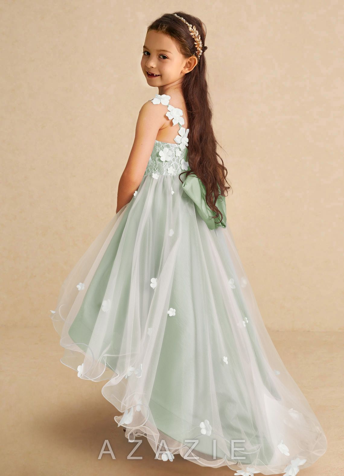 Azazie Celia Dusty Sage A-Line Lace Tulle Dress