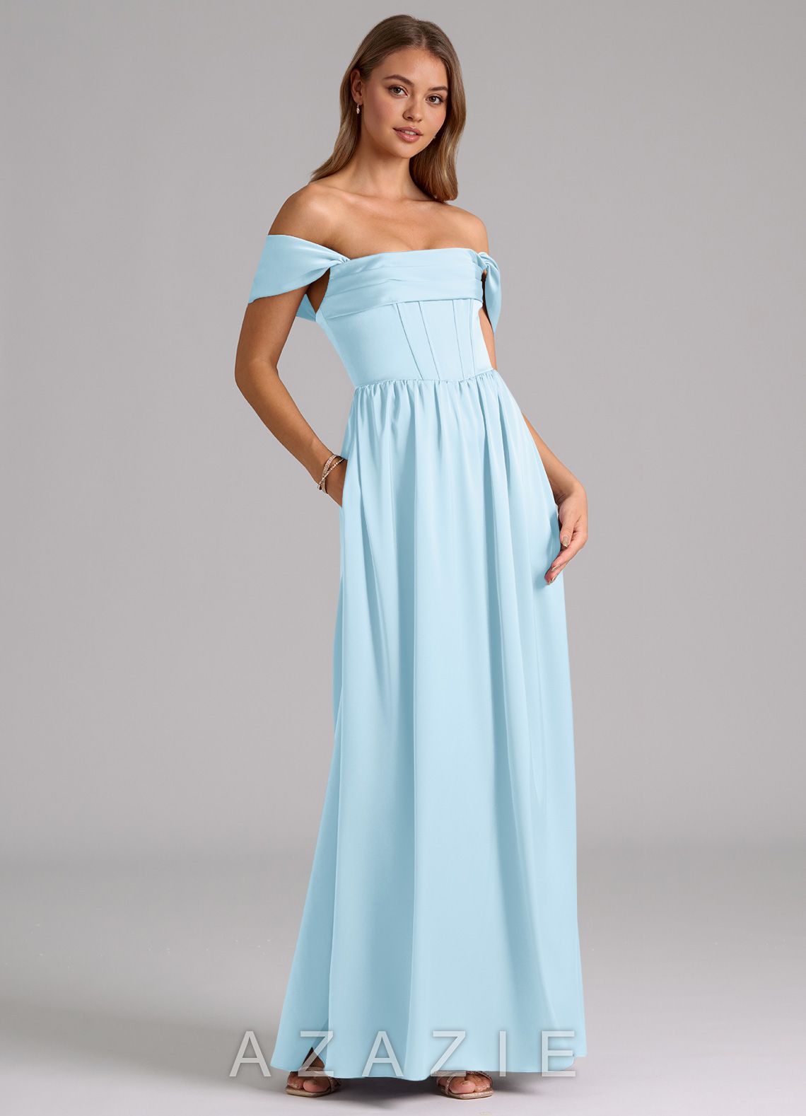 Azazie Hattie Sky Blue A-Line Corset Stretch Satin Dress sky_blue