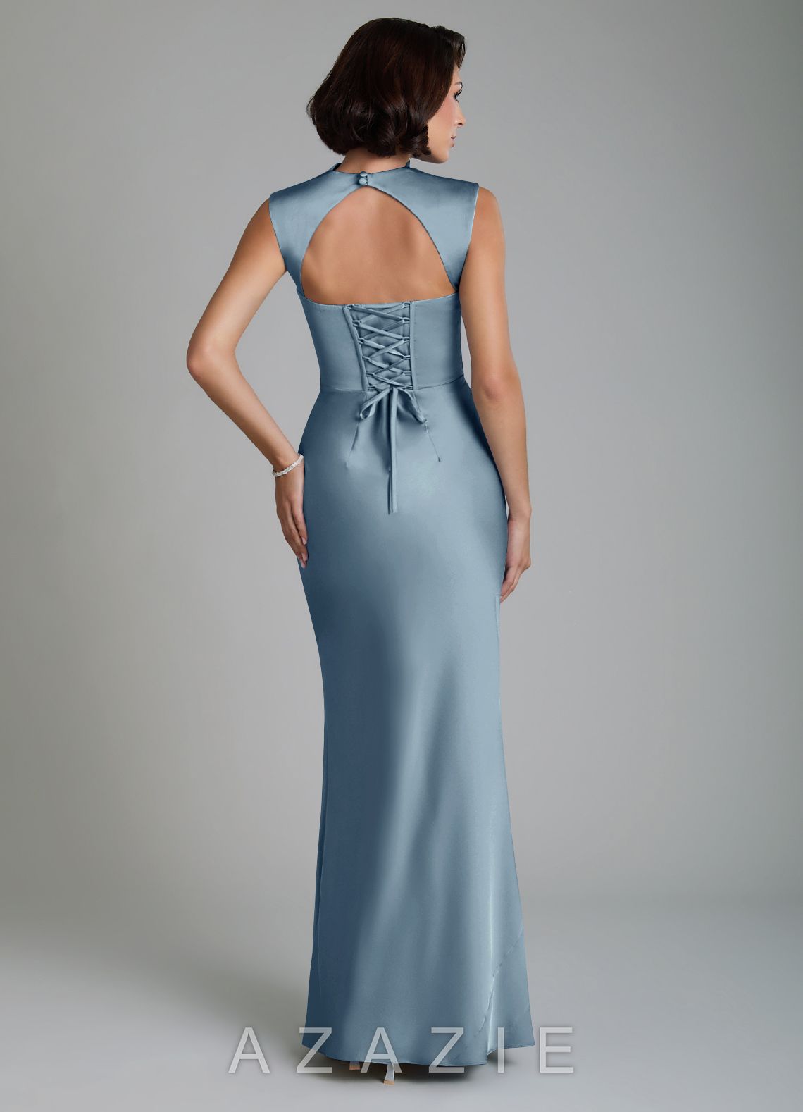 Azazie Lumia Dusty Blue Sheath Corset Stretch Satin Dress dusty_blue