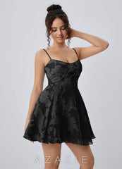 Goldmari Black Jacquard Corset A-Line Mini Dress
