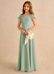 Azazie Nari Girls Formal Dusty Sage A-Line with Sleeves Chiffon Dress dusty_sage