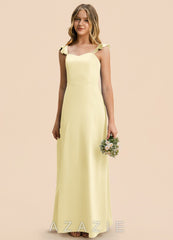 Azazie Mavie Junior Lemon Sorbet A-Line Ruched Stretch Satin Dress lemon_sorbet