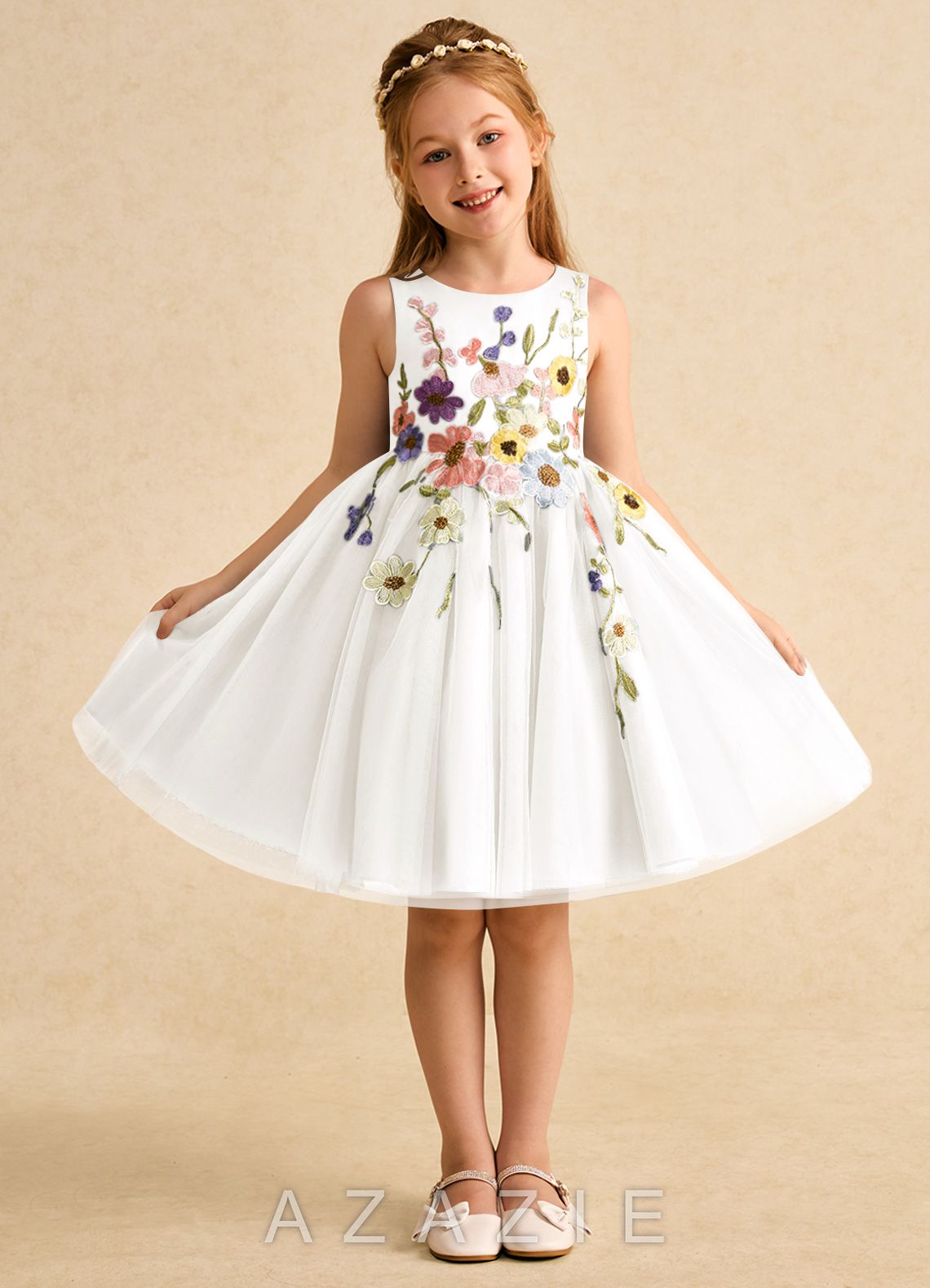 Azazie Prima Ivory A-Line Bow Tulle Dress
