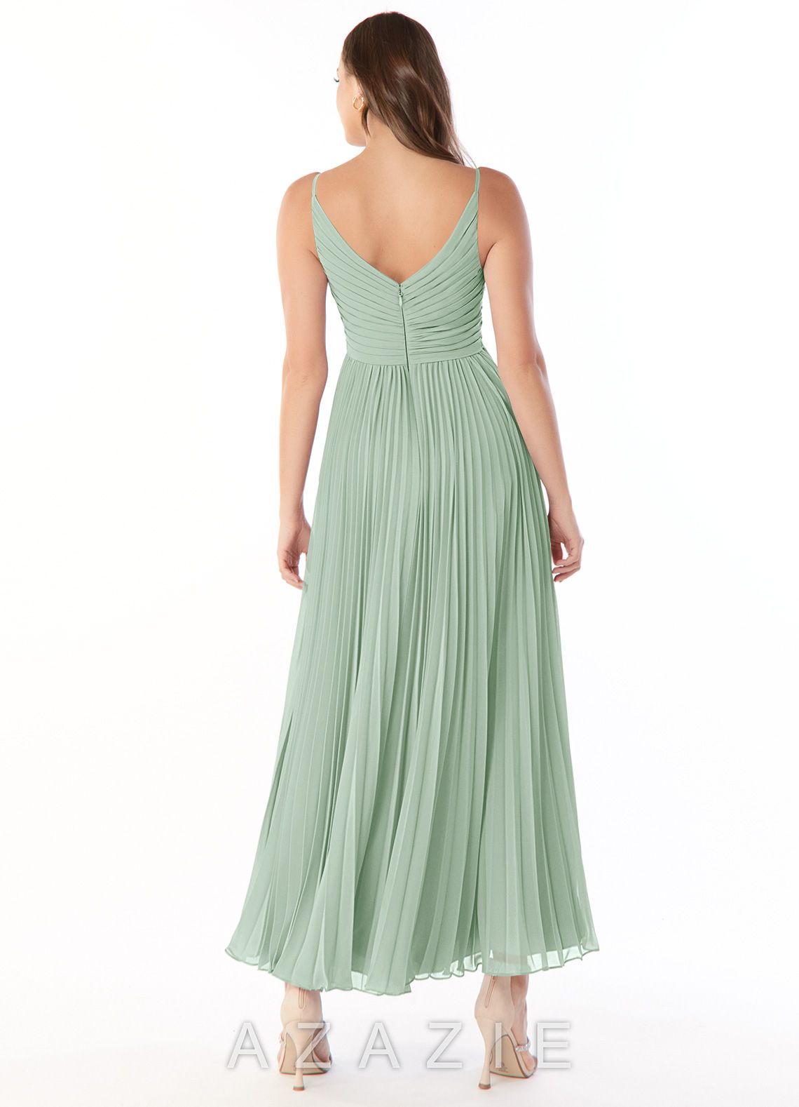 Azazie Raychelle Agave A-Line V-Neck Chiffon Dress agave