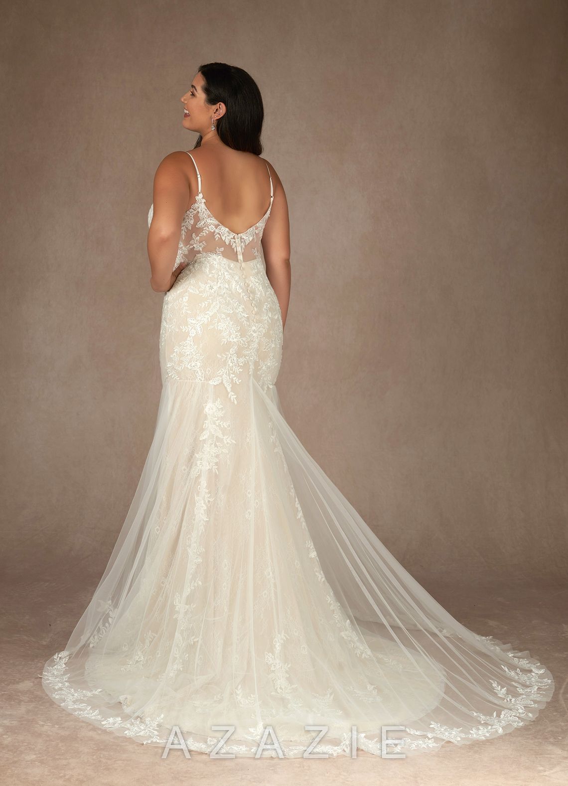 Azazie Leonie Wedding Dress Diamond White Mermaid V-Neck Sequins Tulle Dress diamond_white
