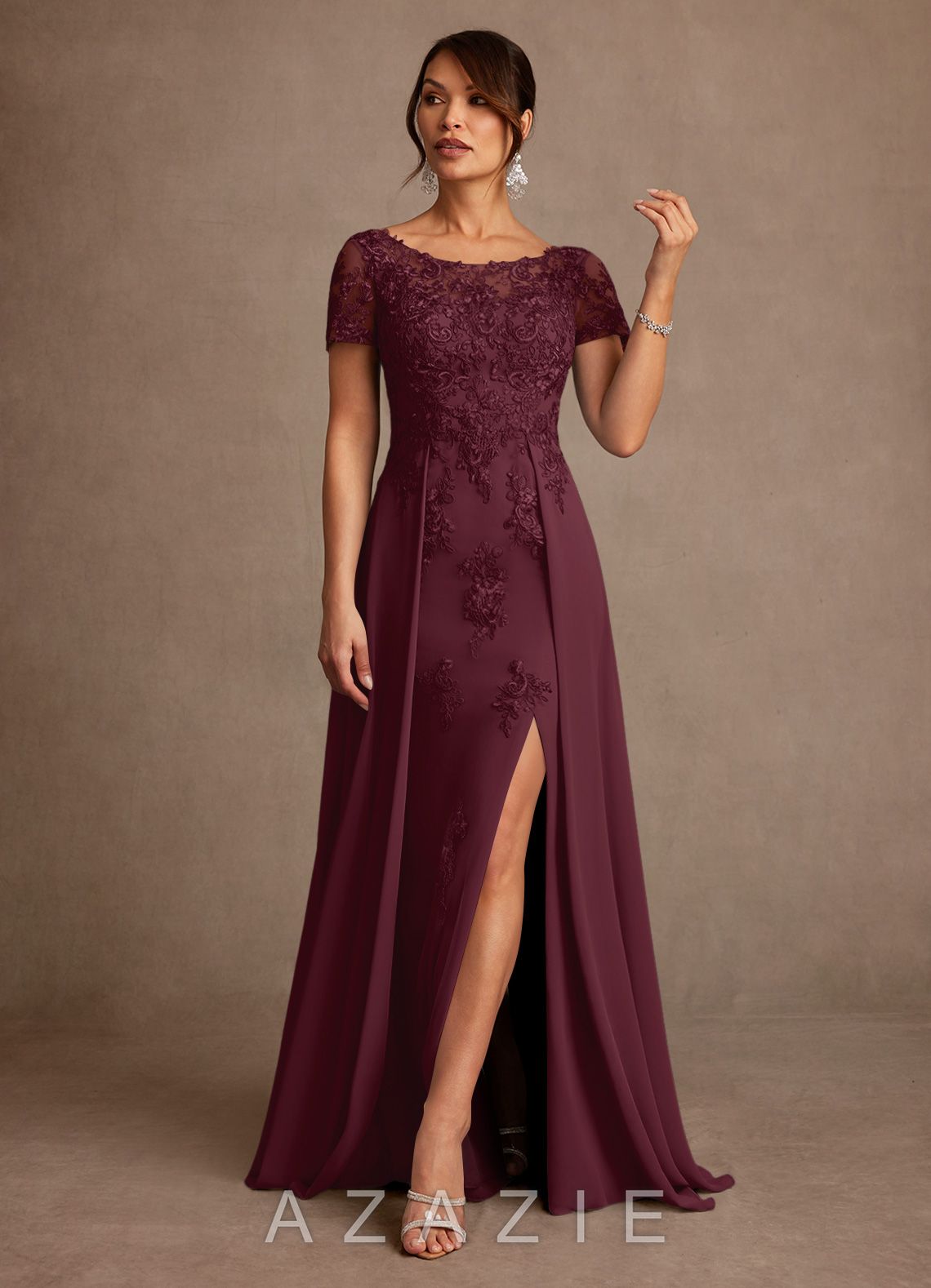 Azazie Alva Cabernet A-Line Lace Dress cabernet