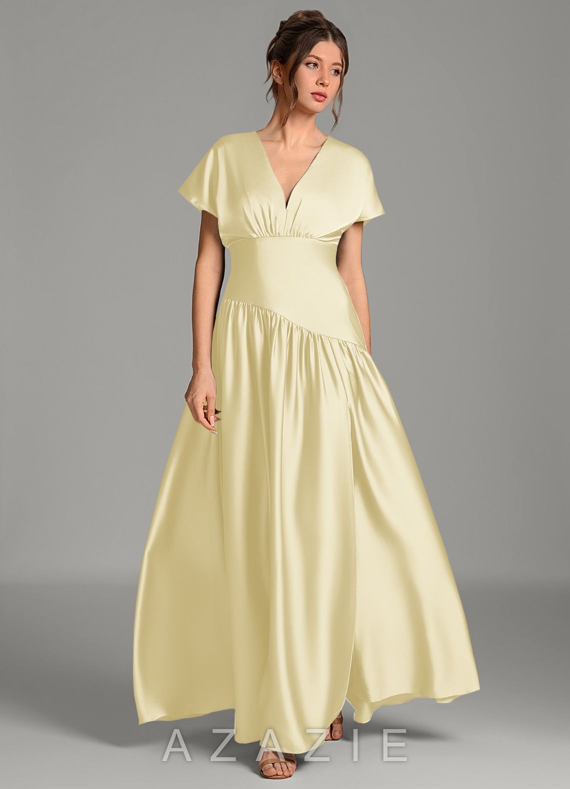 Azazie Alysse Lemon Sorbet A-Line Stretch Satin Dress lemon_sorbet