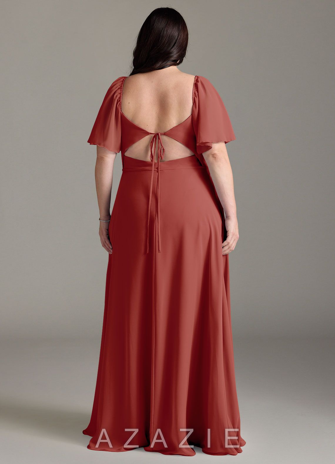 Azazie Chloe Terracotta A-Line Sweetheart Neckline Chiffon Dress terracotta