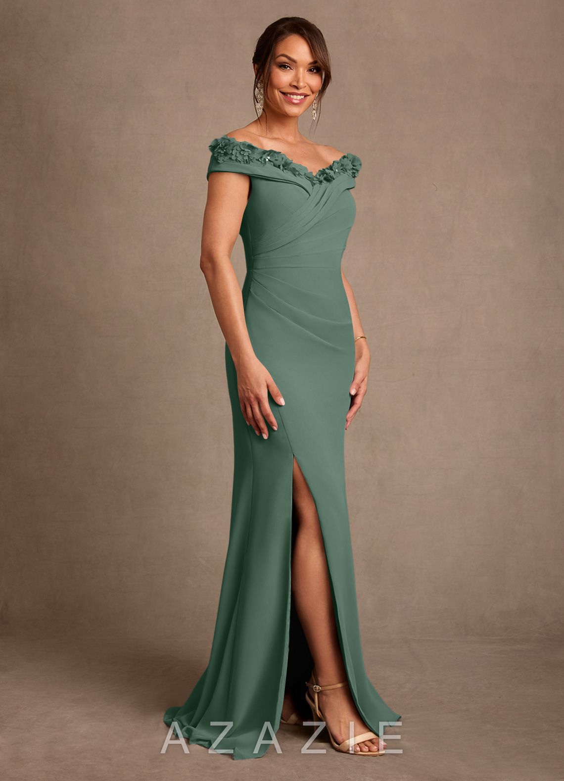 Azazie Jettie Eucalyptus Sheath Pleated Chiffon Dress eucalyptus