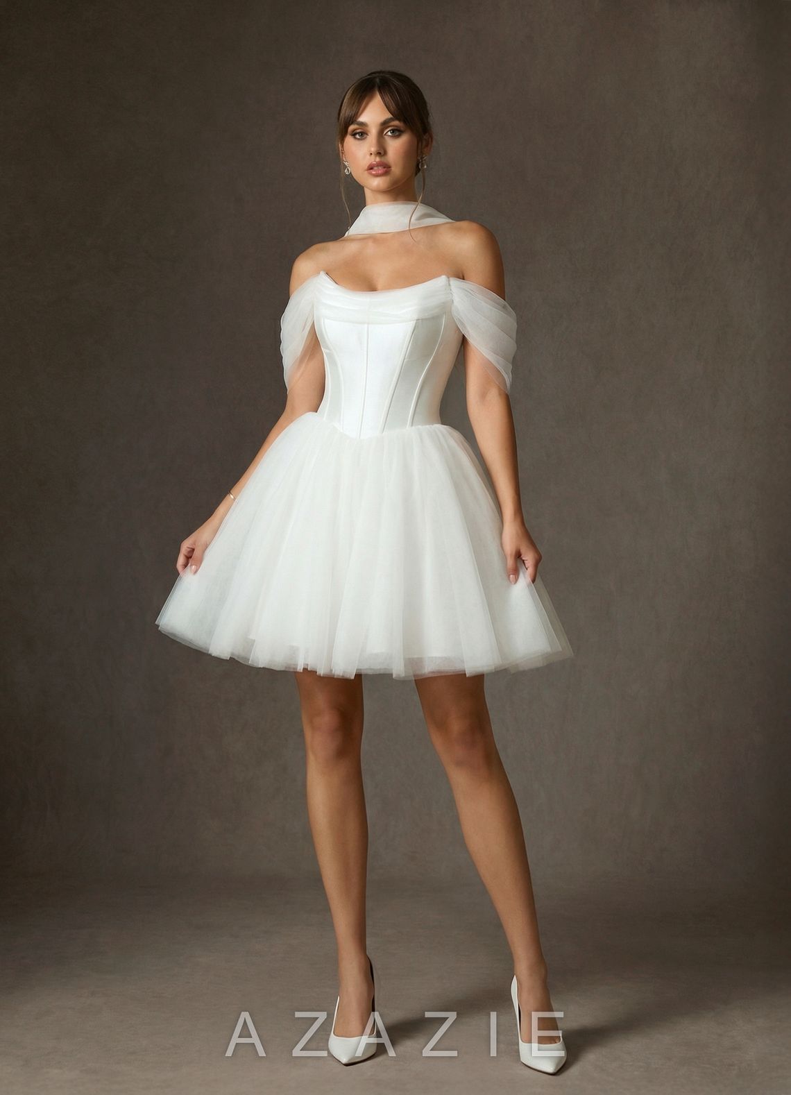 Azazie Naef Diamond White A-Line Tulle Dress