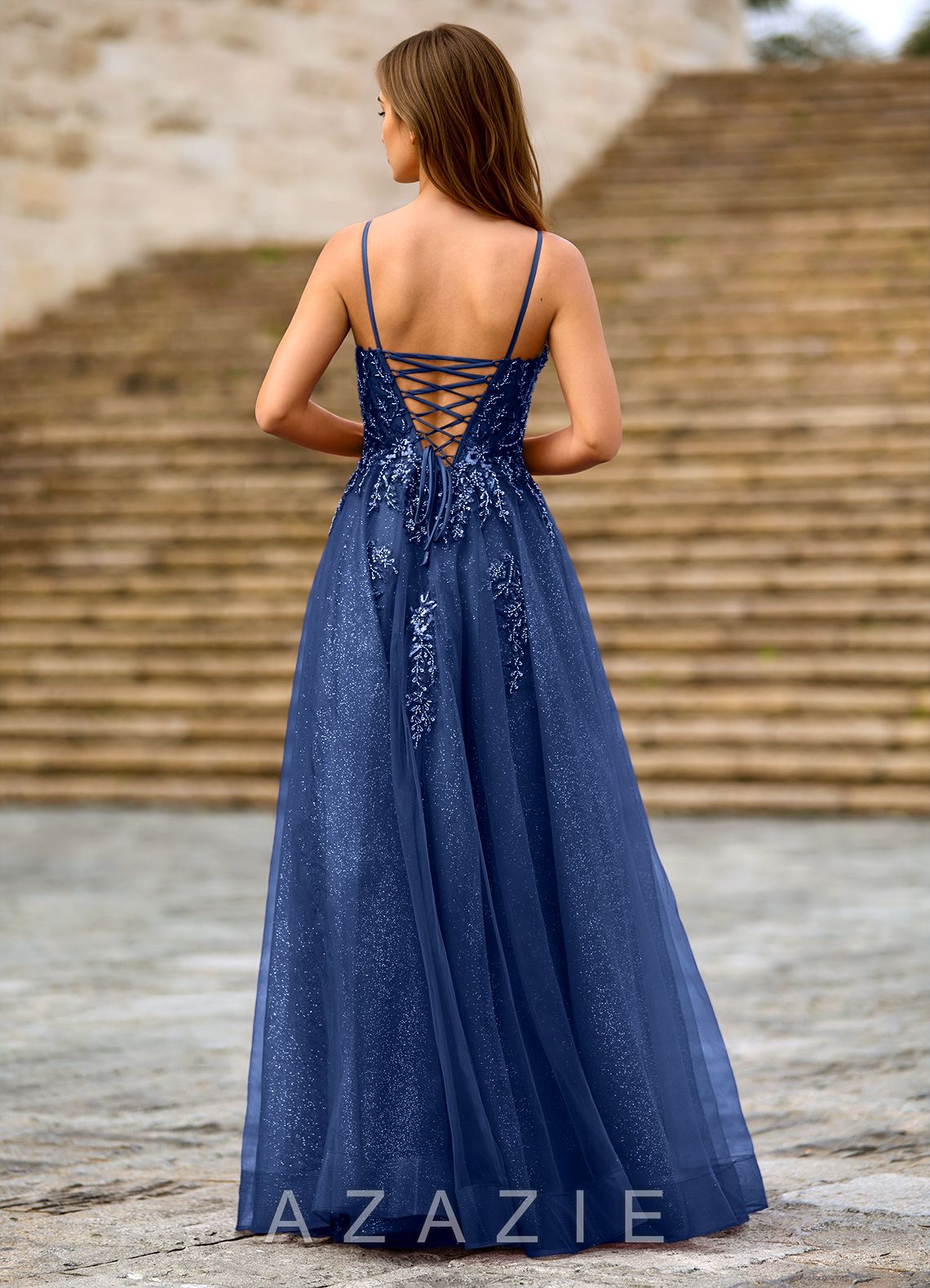 Milliener Navy Tulle Flowers Prom Dress  navy