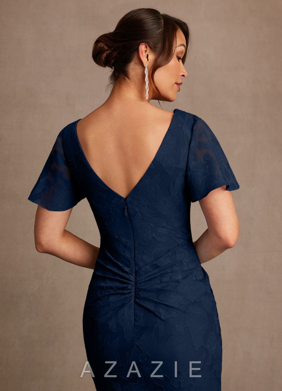 Azazie Jolene Dark Navy Mermaid Pleated Floral Burnout Dress dark_navy