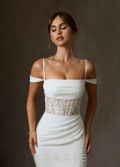 Azazie Alyce Diamond White Nude Mermaid Off the Shoulder Crepe Back Satin Dress