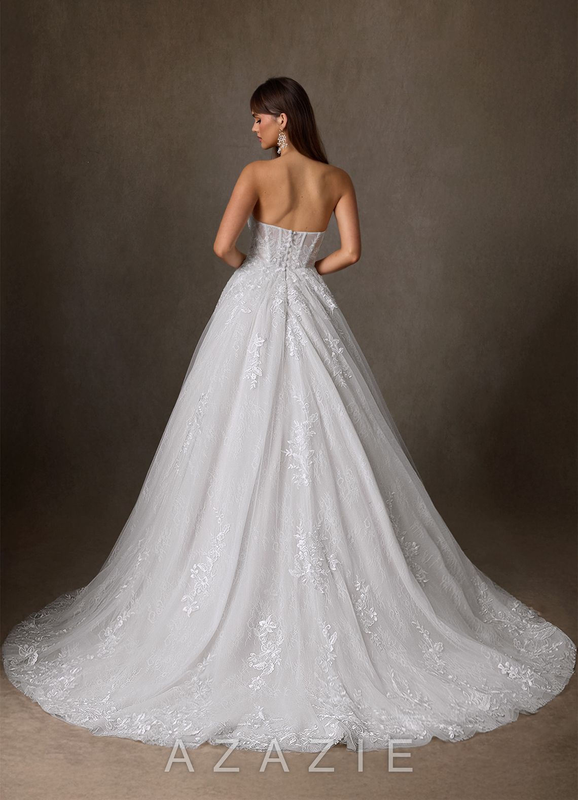 Azazie Elowyn Diamond White Ball-Gown Strapless Lace Dress diamond_white