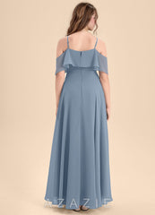 Azazie Tessabelle Junior Dusty Blue A-Line Off the Shoulder Chiffon Dress dusty_blue