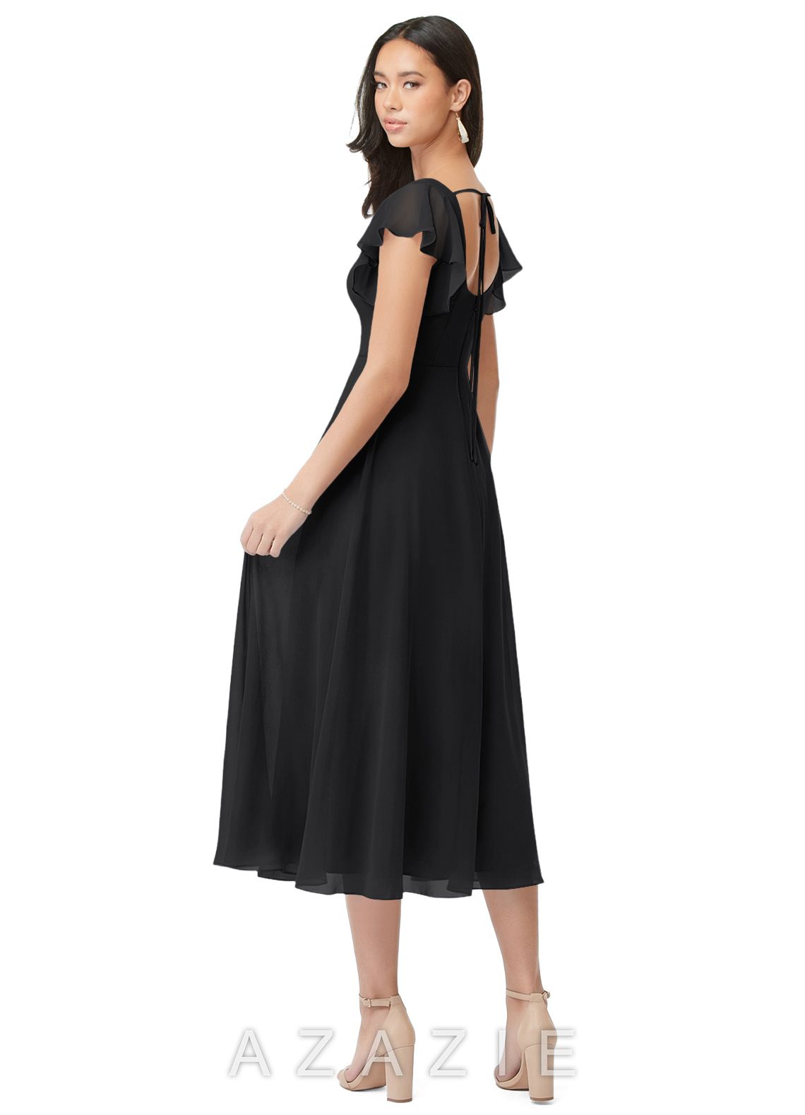 Azazie Bondi Black A-Line Ruched Chiffon Dress black