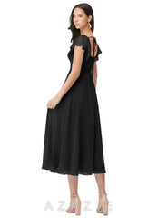 Azazie Bondi Black A-Line Ruched Chiffon Dress black