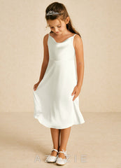 Azazie Zuzu Ivory A-Line Spaghetti Strap Stretch Satin Dress ivory