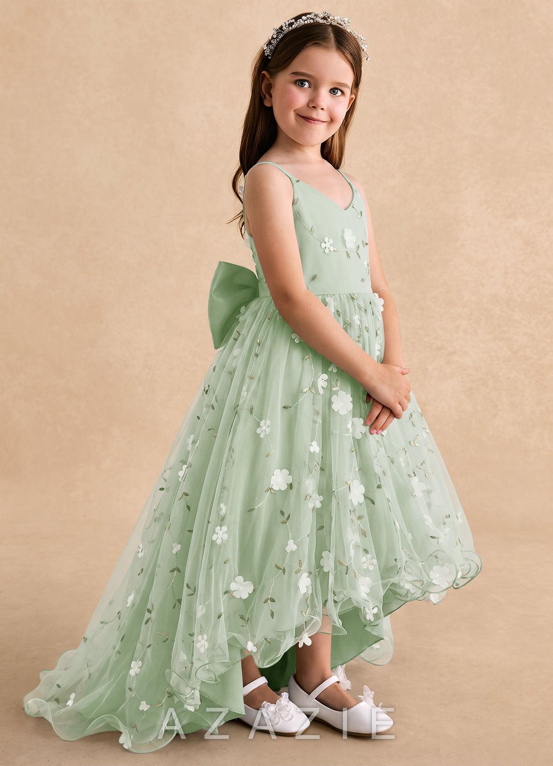 Azazie Celia Dusty Sage A-Line Spaghetti Strap Tulle Dress dusty_sage