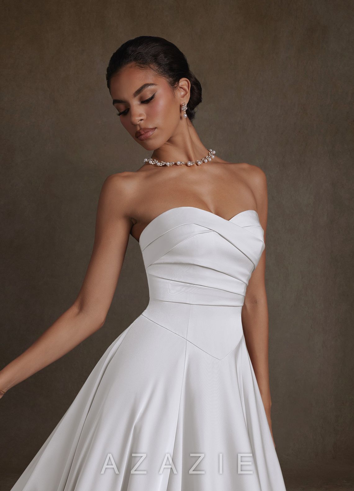 Azazie Alta Diamond White A-Line Strapless Stretch Satin Dress diamond_white