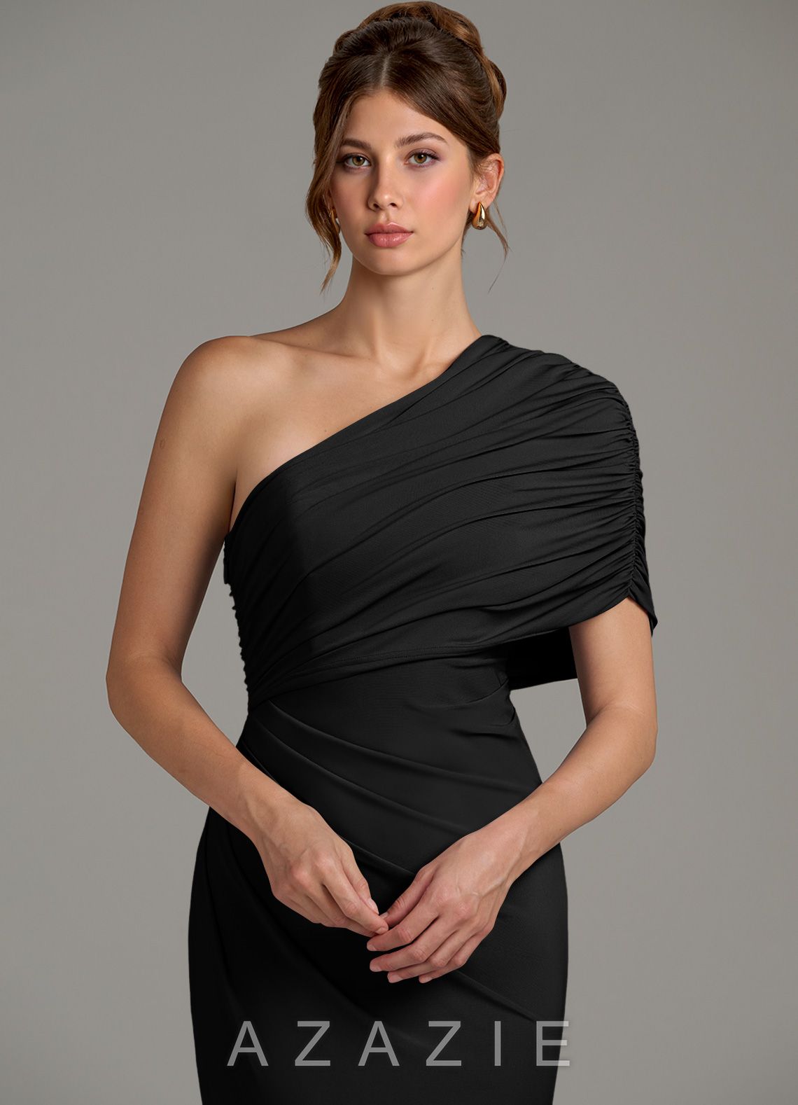 Azazie Essence Black Sheath One Shoulder Premium Stretch Jersey Dress black