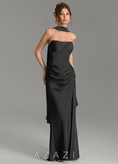 Azazie Nicki Black Sheath Corset Stretch Satin Dress black