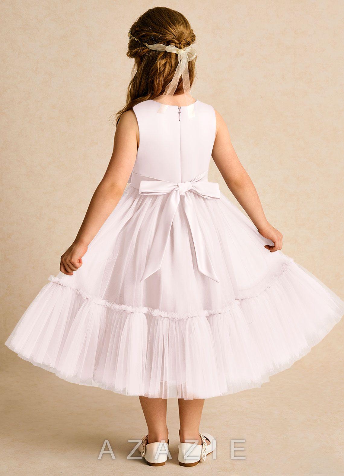 Azazie Miracle Blushing Pink A-Line Bow Matte Satin Dress blushing_pink