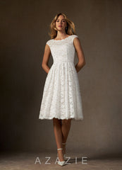 Azazie Ginnie Wedding Dress Diamond White A-Line Lace Dress