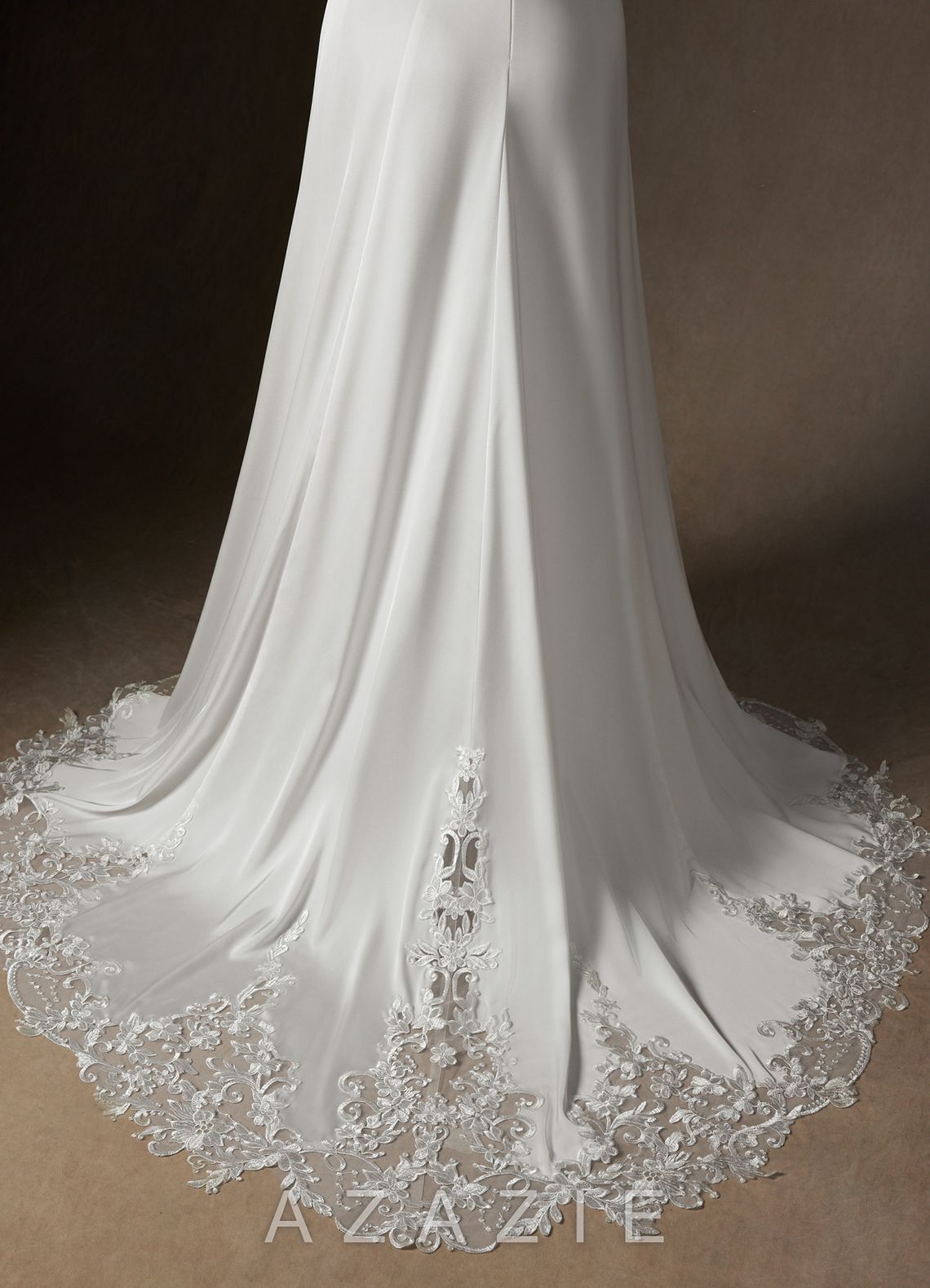 Azazie Sable Wedding Dress Diamond White A-Line Lace Stretch Satin Dress diamond_white