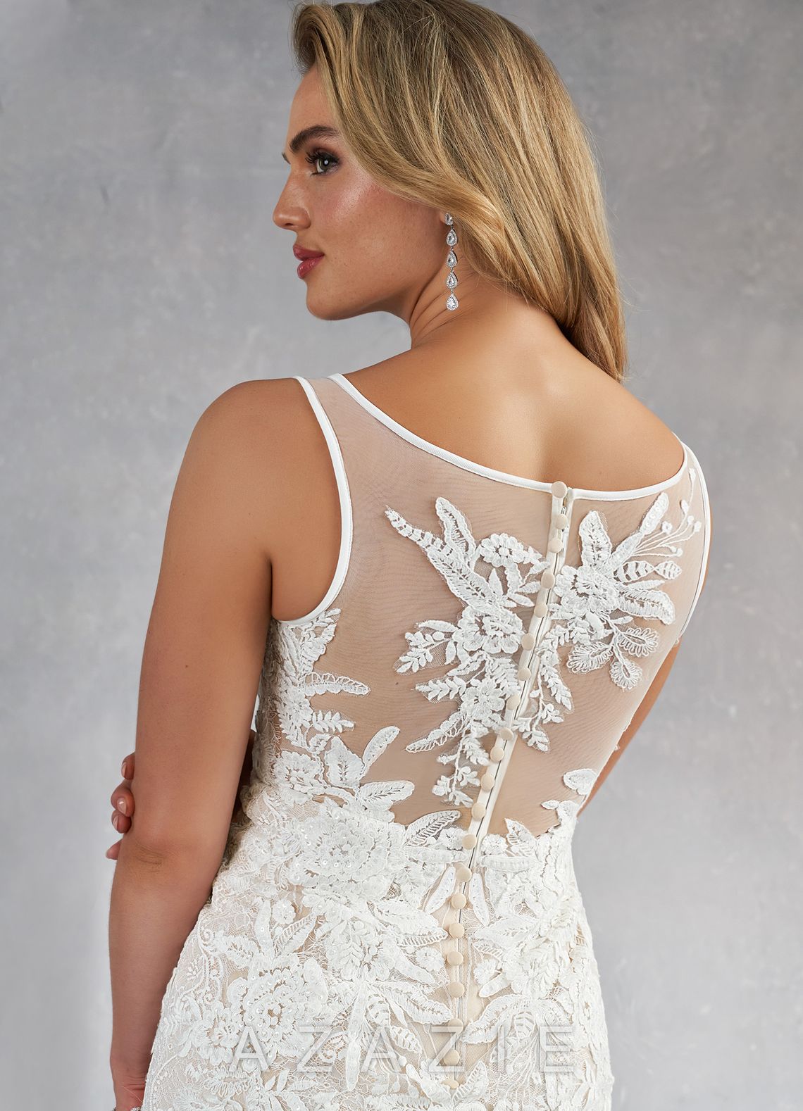 Azazie Konstantin Wedding Dress Diamond White Champagne Mermaid Sequins Tulle Dress diamond_white/champagne