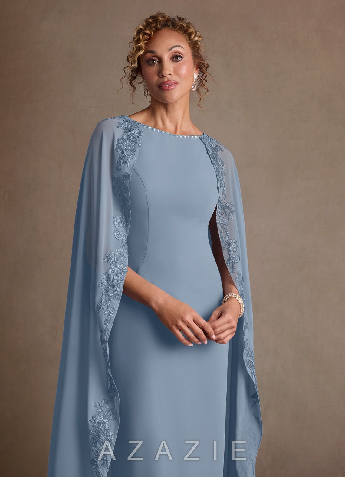 Azazie Artemisia Dusty Blue Sheath Lace Chiffon Dress dusty_blue