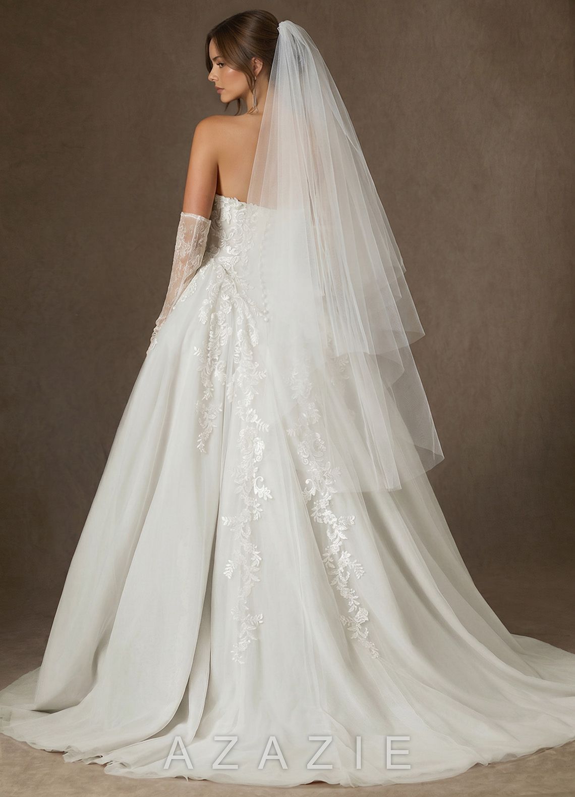 Simple Two-Tier Fingertip Drop Wedding Veil with Blusher