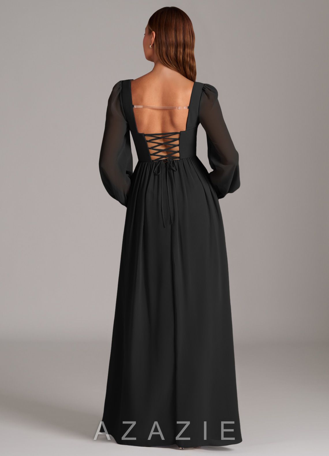 Azazie Maree Black A-Line Corset Chiffon Dress black
