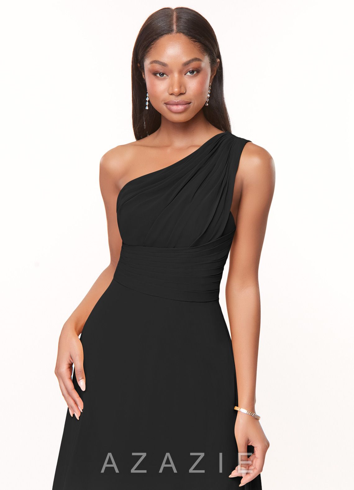 Azazie Ashley Black A-Line Ruched Chiffon Dress black
