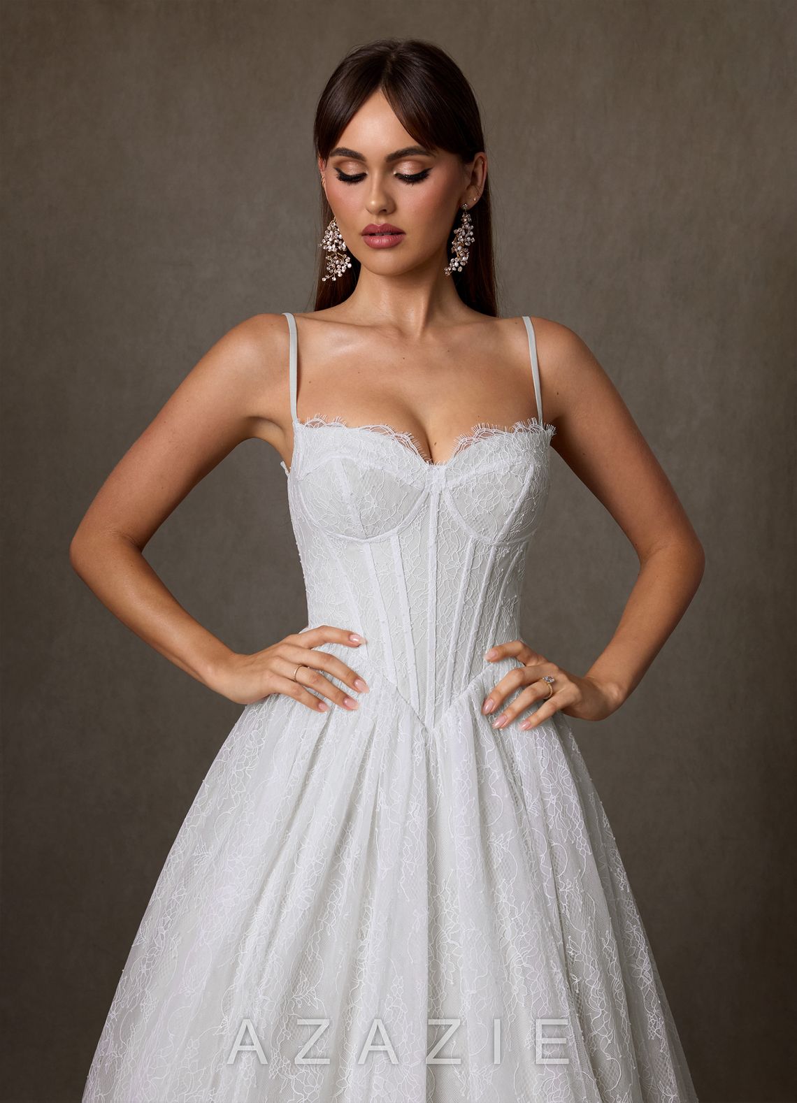 Azazie Sienna Diamond White A-Line Sweetheart Neckline Lace Dress diamond_white