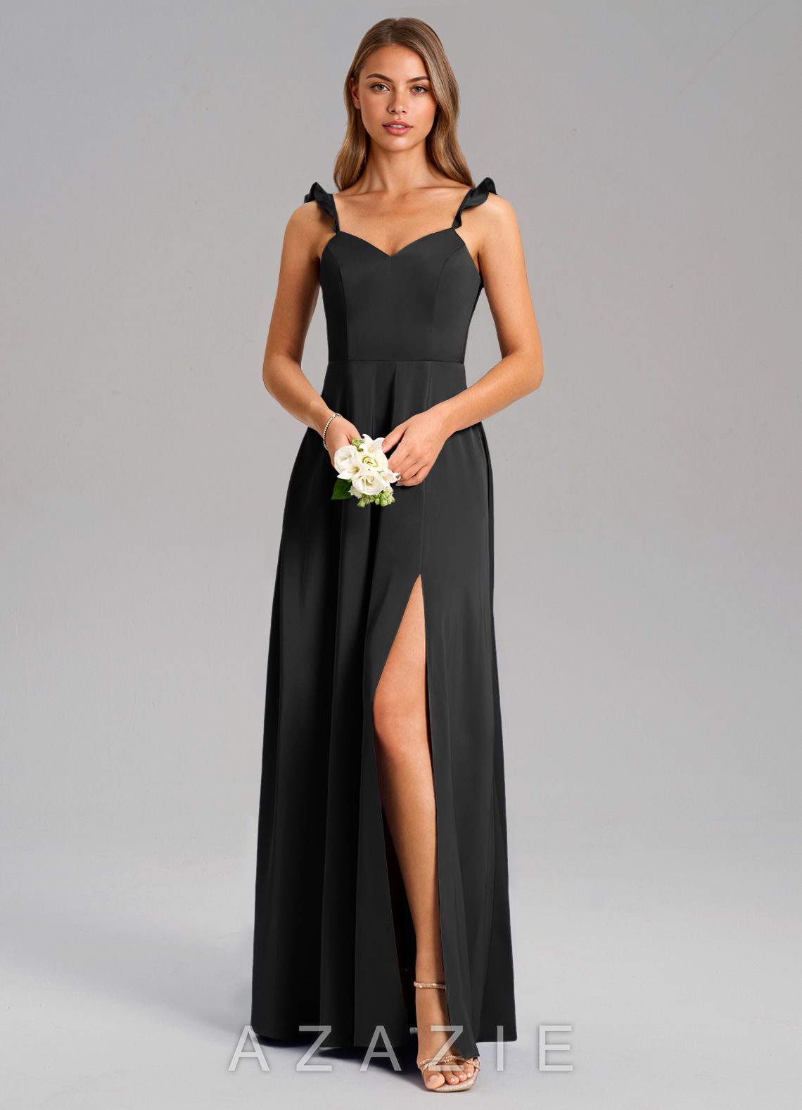 Azazie Everett Black A-Line Stretch Satin Dress black