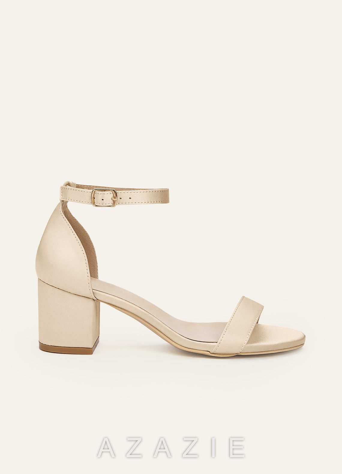 Matching Color Matte Satin One Strap Buckle Block Heel Sandals