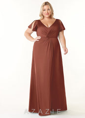 Azazie Soren Auburn A-Line Pleated Stretch Satin Dress auburn