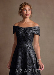 Azazie Harriett Black A-Line Off the Shoulder Floral Jacquard Dress black