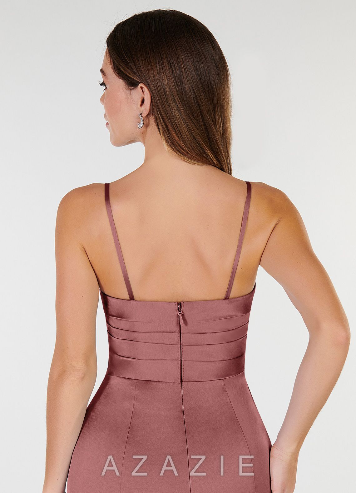Azazie Yola Amethyst Sheath V-Neck Pleated Stretch Satin Convertible Dress amethyst