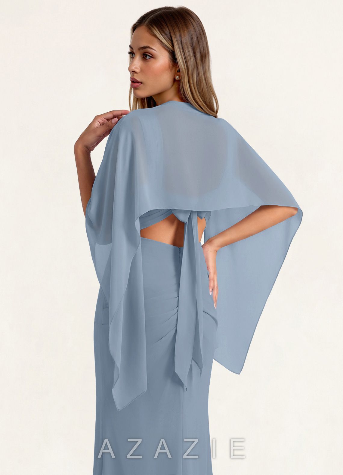Azazie Matching Chiffon Cape with Metal Ring Clasp  dusty_blue