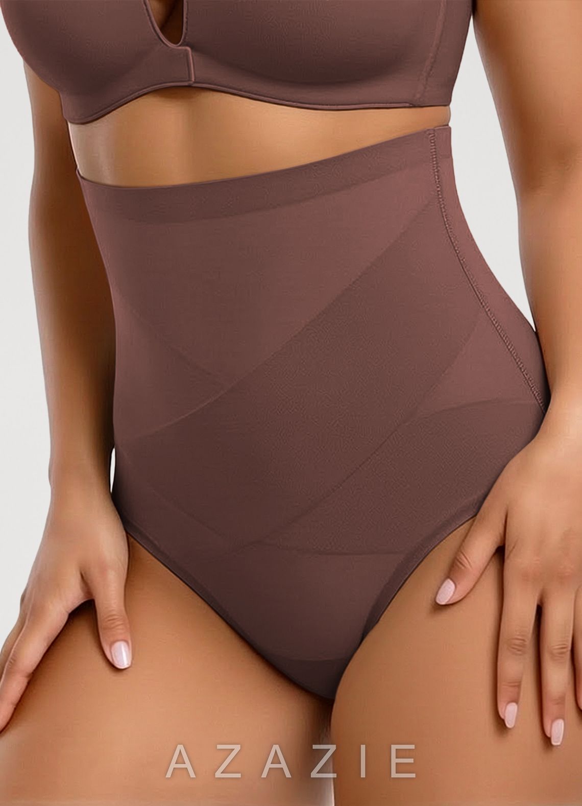 X-Shaped Tummy Control High Waist Stretch Shaping Thong  dark_coffee