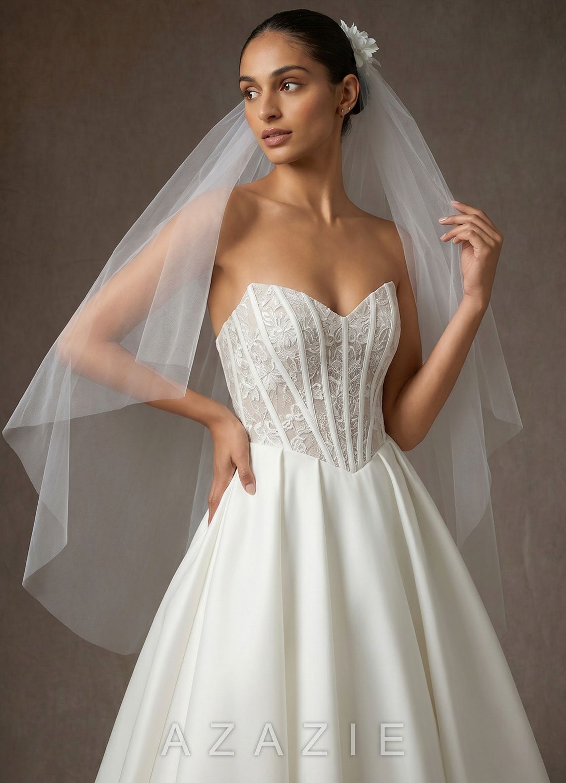 Double Layer Lace Applique Tulle Waltz Veil  diamond_white