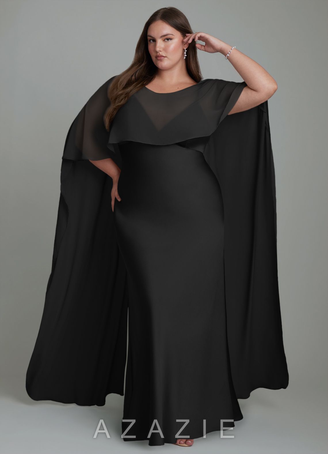 Azazie Stefania Black A-Line Stretch Satin Dress black