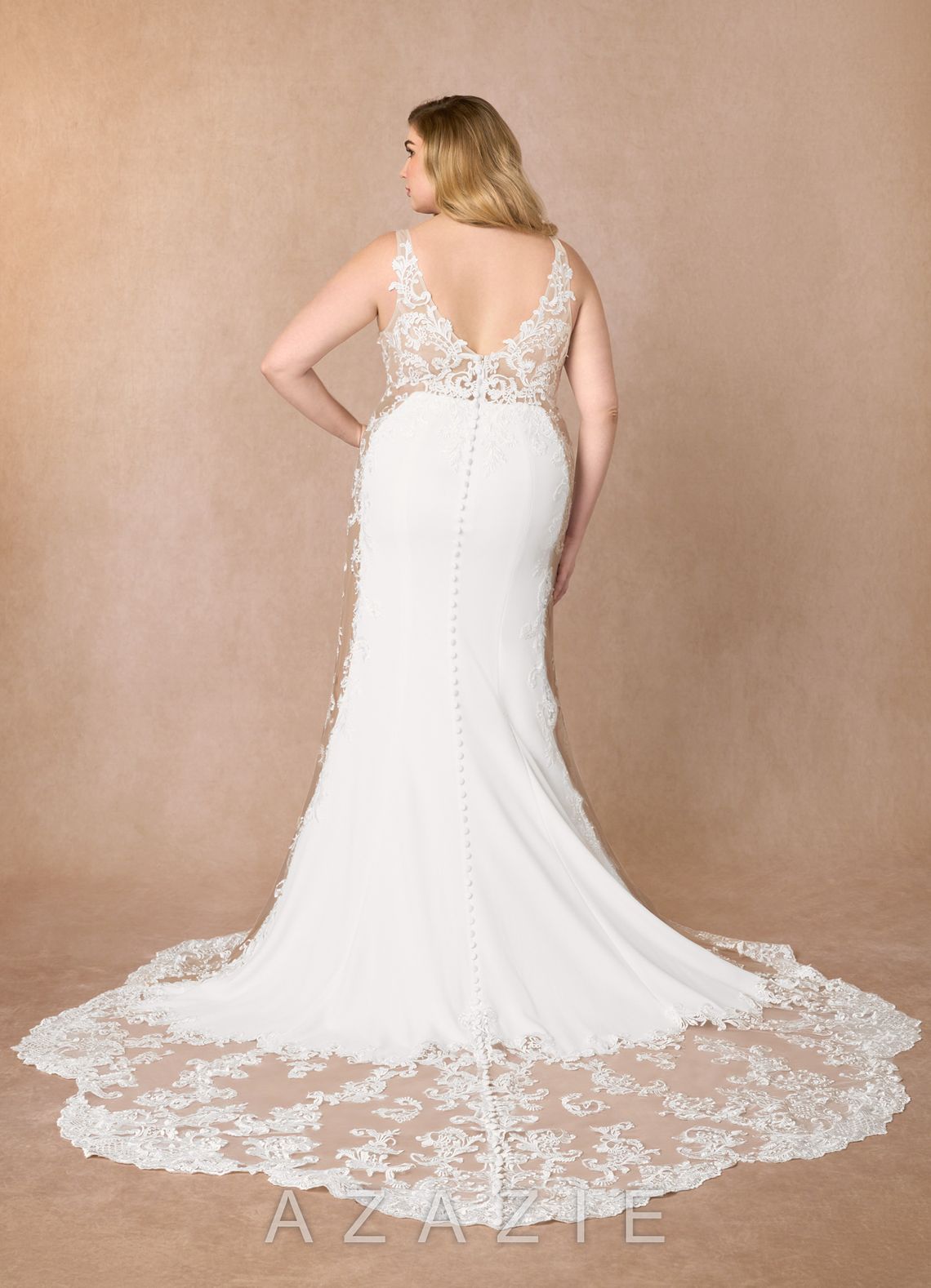 Azazie Estephanie Wedding Dress Diamond White Nude Mermaid Sequins Stretch Crepe Dress diamond_white/nude