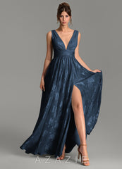 Azazie Vanessa Dark Navy A-Line Pleated Floral Jacquard Burnout Dress dark_navy